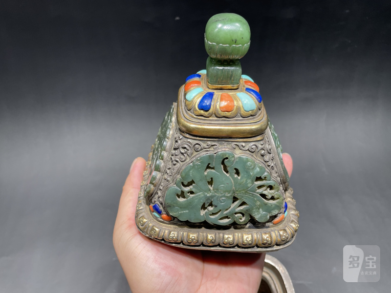 清道光 银鎏金嵌百宝熏炉 - 图4